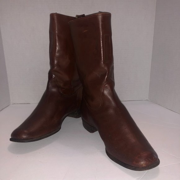 Handmade Men's Brown Leather Boots Size 6 low Round Toe heel - Picture 2 of 12